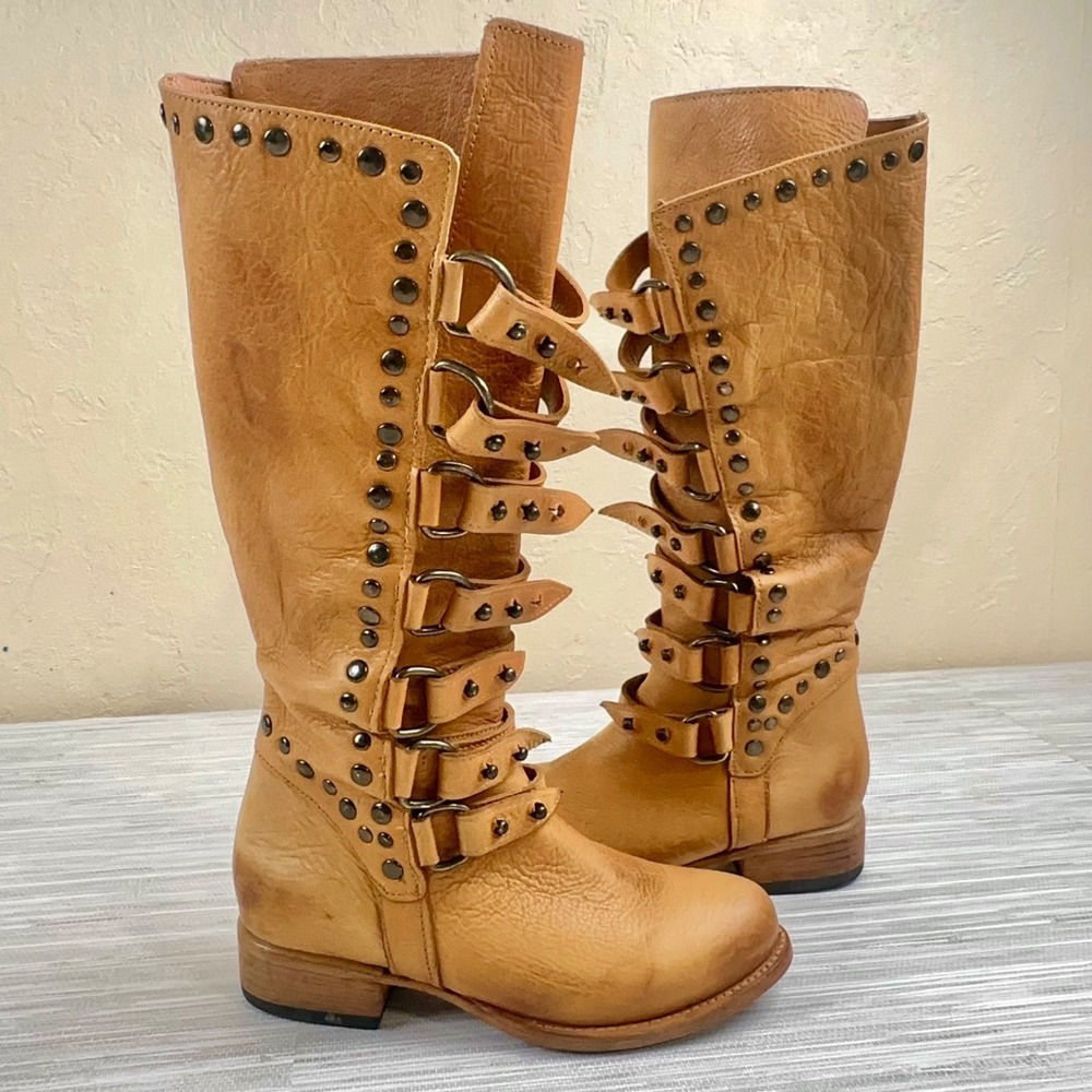 Freebird Rory Boots Size 7 Festival Western Boho Steampunk Leather Buckle Studs
